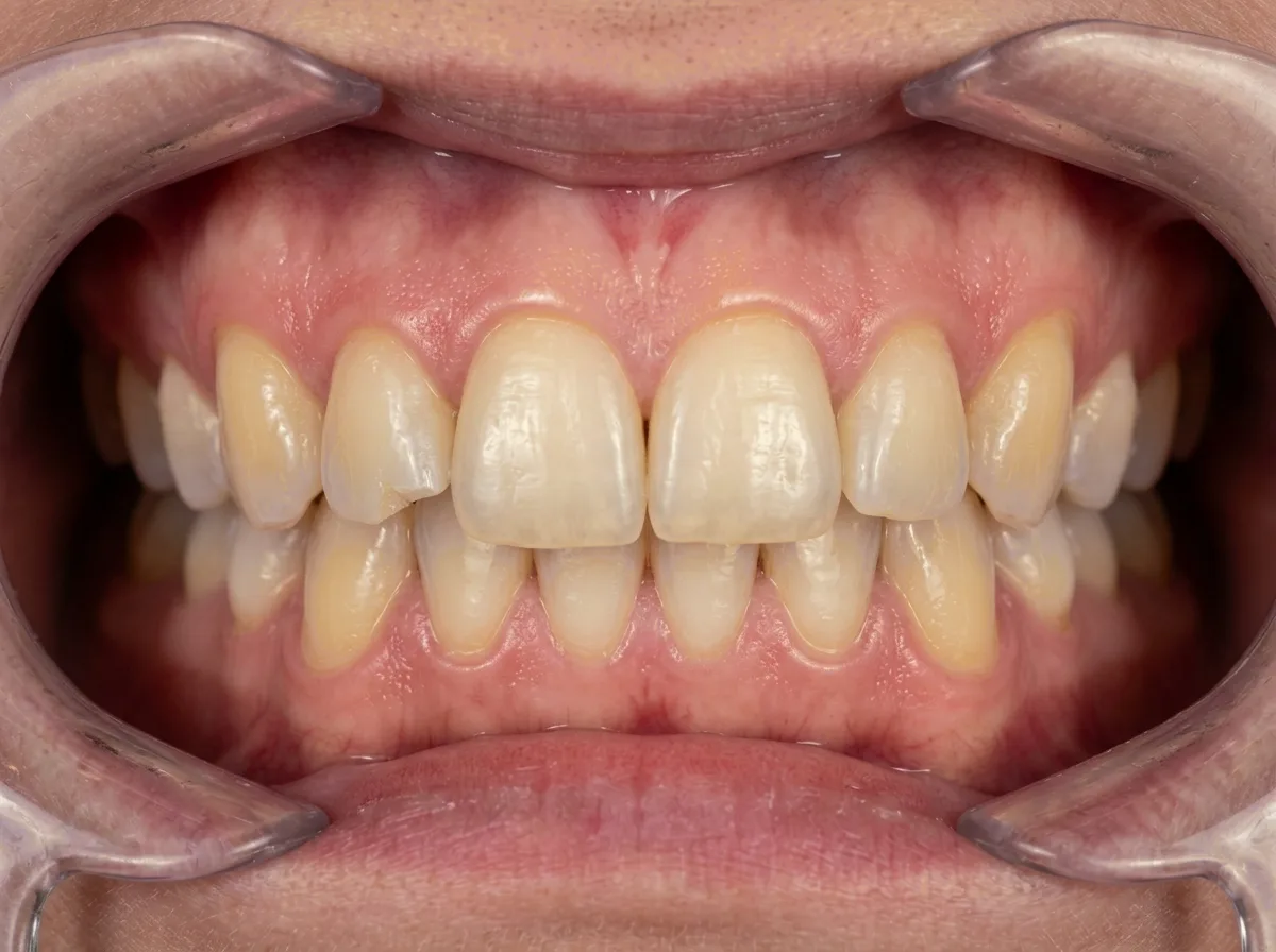 Same teeth on day 15 before food, clean ivory enamel