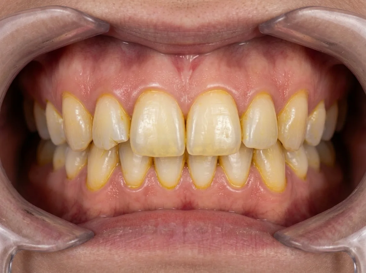 Same teeth on day 30 after food, thin yellow food film
