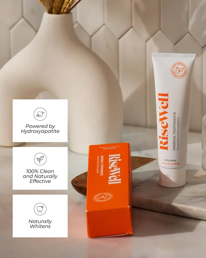 RiseWell Mineral Wild Mint toothpaste tube and orange box